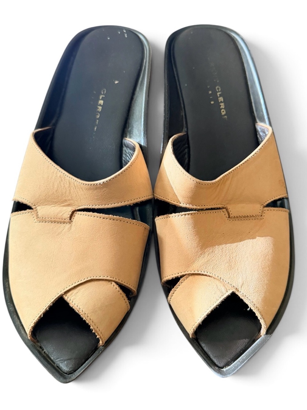 Robert Clergerie Beige Leather Slide Sandals shoes 8